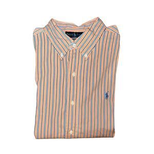 Ralph Lauren Classic Fit Orange Blue Stripe Dress Shirt 100% Cotton – Medium
